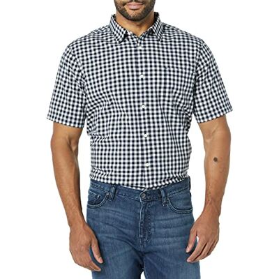 Amazon Essentials mäns Slim-Fit kortärmad poplin-skjorta, marinblå vit gingham, Large Amazon Essentials mäns Slim-Fit kortärmad poplin-skjorta, marinblå vit gingham, Large