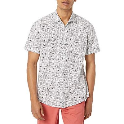 Amazon Essentials Men's Kortärmad tryckt skjorta normal passform, Svart Vit Geo-tryck, S Amazon Essentials Men's Kortärmad tryckt skjorta normal passform, Svart Vit Geo-tryck, S