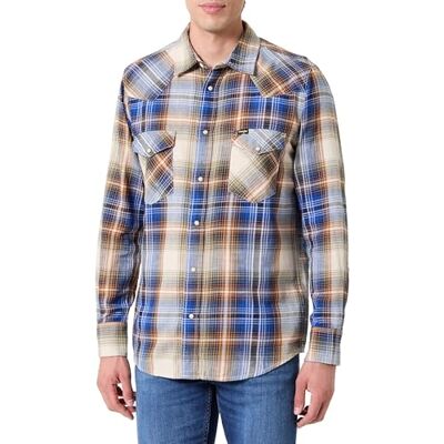 Wrangler Western Indigo skjorta för män, Blå brun, M Wrangler Western Indigo skjorta för män, Blå brun, M