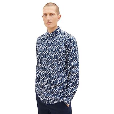 TOM TAILOR Regular fit stretch skjorta med mönster för män, 32328-dusty mörk teal tonal design, M TOM TAILOR Regular fit stretch skjorta med mönster för män, 32328-dusty mörk teal tonal design, M