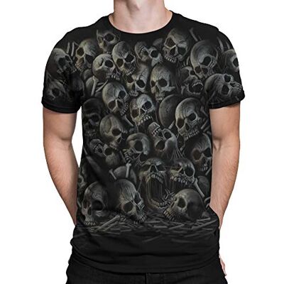 Liquid Blue Flytande blå heltäckande skallar mörk fantasi kortärmad t-shirt, Svart, XL Liquid Blue Flytande blå heltäckande skallar mörk fantasi kortärmad t-shirt, Svart, XL