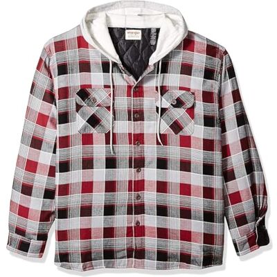 Wrangler Authentics långärmad quiltad flanellskjorta för män med huva, knapp-down skjorta, Cykelröd, XL Wrangler Authentics långärmad quiltad flanellskjorta för män med huva, knapp-down skjorta, Cykelröd, XL