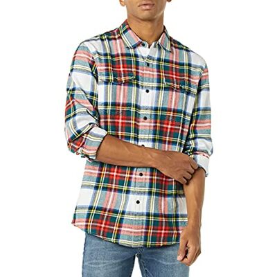 Amazon Essentials Men's Långärmad flanellskjorta med två fickor smal passform, Röd Vit Skotskrutig, M Amazon Essentials Men's Långärmad flanellskjorta med två fickor smal passform, Röd Vit Skotskrutig, M