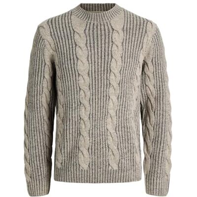 JACK & JONES Jprblucarl stickad kabel crew neck, Volcanic Ash, S JACK & JONES Jprblucarl stickad kabel crew neck, Volcanic Ash, S