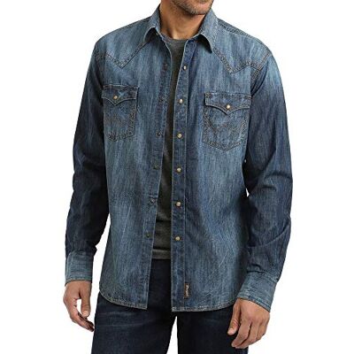 Wrangler ALL TERRAIN GEAR X Herr Big & Tall retro två fickor långärmad snap skjorta skjorta, Denim, XL Wrangler ALL TERRAIN GEAR X Herr Big & Tall retro två fickor långärmad snap skjorta skjorta, Denim, XL