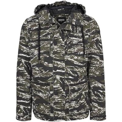 Urban Classics Tiger Camo bomullsjacka för män, Flerfärgad (oliv/svart/vit 01383), S Urban Classics Tiger Camo bomullsjacka för män, Flerfärgad (oliv/svart/vit 01383), S