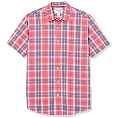 Amazon Essentials Men's Kortärmad poplinskjorta med normal passform, Tvättad röd Fönsterruta, XS Amazon Essentials Men's Kortärmad poplinskjorta med normal passform, Tvättad röd Fönsterruta, XS