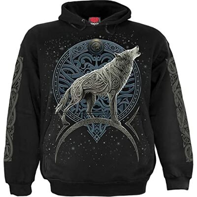 Spiral Celtic Wolf huvtröja för män svart basics, kjolkläder, djur och husdjur, svart, L Spiral Celtic Wolf huvtröja för män svart basics, kjolkläder, djur och husdjur, svart, L