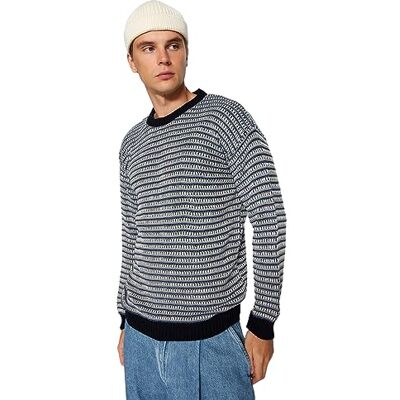 Trendyol Herr rund hals randig vanlig tröja sweatshirt, marinblå, S, marinblå, S Trendyol Herr rund hals randig vanlig tröja sweatshirt, marinblå, S, marinblå, S