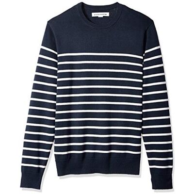 Amazon Essentials Men's Tröja med rund hals (finns i Big & Tall), Mörk marinblå Vit Rand, L Amazon Essentials Men's Tröja med rund hals (finns i Big & Tall), Mörk marinblå Vit Rand, L