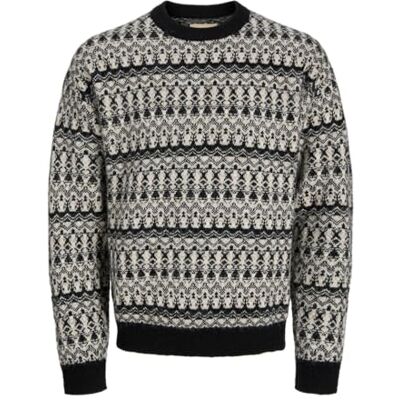 JACK & JONES Jprblumax Fairisle stickad crew neck, svart, S JACK & JONES Jprblumax Fairisle stickad crew neck, svart, S