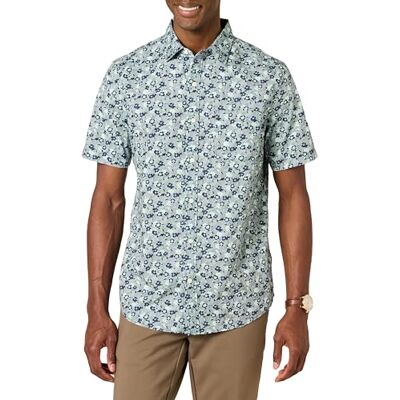 Amazon Essentials kortärmad stretch-poplin-skjorta för män (finns i stora och långa), blå blommig, XX-Large Amazon Essentials kortärmad stretch-poplin-skjorta för män (finns i stora och långa), blå blommig, XX-Large