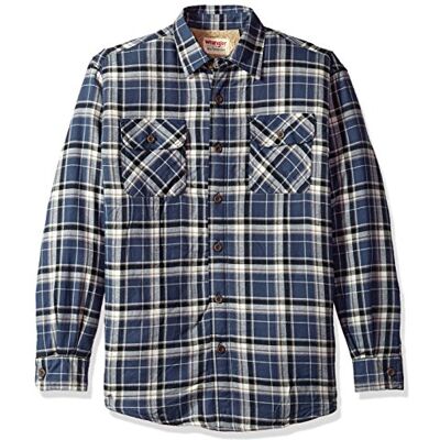 Wrangler Authentics Skjortjacka herr, långärmad, sherpafodrad flanellskjorta, Humör Indigo, XXL Wrangler Authentics Skjortjacka herr, långärmad, sherpafodrad flanellskjorta, Humör Indigo, XXL
