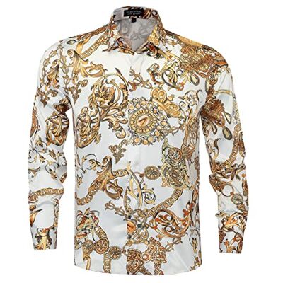 GSBOGOSSE Mens Luxury Brand Printed Silk Like Satin Button Down Dress Shirt for Party Prom Long Sleeve Slim Fit Floral Nightclub Shirt Multicolored18 X-Large GSBOGOSSE Mens Luxury Brand Printed Silk Like Satin Button Down Dress Shirt for Party Prom Long Sleeve Slim Fit Floral Nightclub Shirt Multicolored18 X-Large