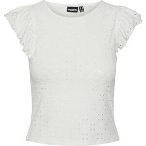 PIECES Pcmimi Sl O-hals frill top Bc, Ljus vit, XS PIECES Pcmimi Sl O-hals frill top Bc, Ljus vit, XS