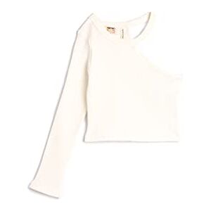 Koton Girls's Crop Out detalj T-shirt en långärmad ribbad bomullsblus, Vit (00), 6-7 �r Koton Girls's Crop Out detalj T-shirt en långärmad ribbad bomullsblus, Vit (00), 6-7 �r