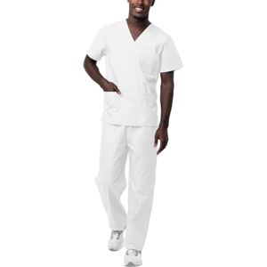 Sivvan Unisex Scrubs – klassisk V-ringad topp & dragsko byxor skrubb set, Vitt, 3XL Sivvan Unisex Scrubs – klassisk V-ringad topp & dragsko byxor skrubb set, Vitt, 3XL