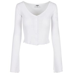 Urban Classics Damcardigan topp långärmad, kort jacka topp med rullfåll, ribbstickad kofta med bred V-hals, storlek XS till 5XL, Vit, M Urban Classics Damcardigan topp långärmad, kort jacka topp med rullfåll, ribbstickad kofta med bred V-hals, storlek XS till 5XL, Vit, M