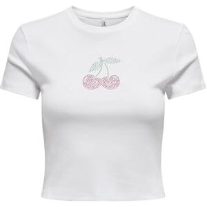 ONLY Onlkira S/S Bling O-neck kort topp JRS, Ljus vit, L ONLY Onlkira S/S Bling O-neck kort topp JRS, Ljus vit, L