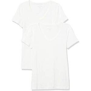 Amazon Essentials Women's Kortärmad V-ringad T-shirt smal passform, Pack of 2, Vit, L Amazon Essentials Women's Kortärmad V-ringad T-shirt smal passform, Pack of 2, Vit, L