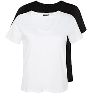 Trendyol Dam dam normal standard v-hals stickad plusstorlek T-shirt, flerfärgad, 2XL, Flerfärgad, XXL Trendyol Dam dam normal standard v-hals stickad plusstorlek T-shirt, flerfärgad, 2XL, Flerfärgad, XXL