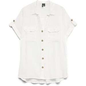VERO MODA kortärmad damskjorta med randigt mönster, bröstfickor och knappslå, Vit, S VERO MODA kortärmad damskjorta med randigt mönster, bröstfickor och knappslå, Vit, S