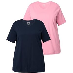 Ulla Popken damer stora storlekar överdimensionerade t-shirts i stor storlek, 2-pack, V-hals, halvärm, ekologisk bomull, Dämpad rosa, 50-52 Ulla Popken damer stora storlekar överdimensionerade t-shirts i stor storlek, 2-pack, V-hals, halvärm, ekologisk bomull, Dämpad rosa, 50-52
