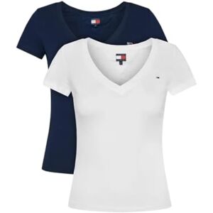 Tommy Jeans dam TJW 2-pack V-hals t-shirt S/S t-shirt, multi, S, Multi (Ecru/Dark Night Navy), S Tommy Jeans dam TJW 2-pack V-hals t-shirt S/S t-shirt, multi, S, Multi (Ecru/Dark Night Navy), S