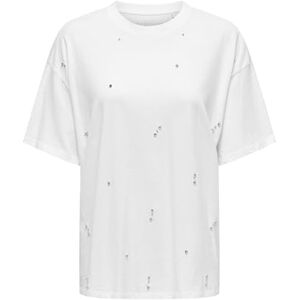 ONLY ONLLUCY Life S/S Bling Top Box JRS, Ljus vit/detalj: strass, S ONLY ONLLUCY Life S/S Bling Top Box JRS, Ljus vit/detalj: strass, S