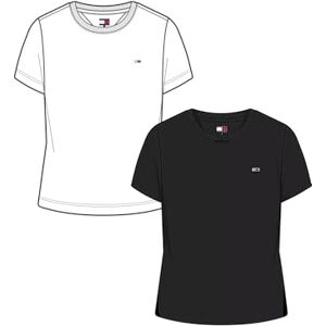Tommy Jeans dam S/S T-shirt, Multi (ecru/svart), XL Tommy Jeans dam S/S T-shirt, Multi (ecru/svart), XL