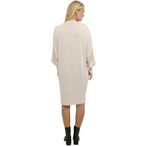 KAFFE Kvinnors klänning metallstickad långärmad hög hals över knälängd, Sanddollar, XS KAFFE Kvinnors klänning metallstickad långärmad hög hals över knälängd, Sanddollar, XS