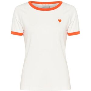 KAFFE T-shirt rund hals smal passform kortärmad tryckt detalj för dam, Krita/Granadine Heart, XXL KAFFE T-shirt rund hals smal passform kortärmad tryckt detalj för dam, Krita/Granadine Heart, XXL