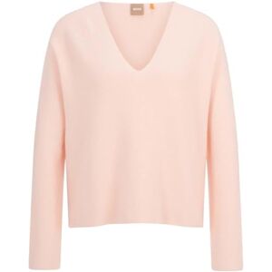 Boss Damer C Ferona sömlös tröja av bomull och kashmir med V-ringning, Ljus Pink676, XXL Boss Damer C Ferona sömlös tröja av bomull och kashmir med V-ringning, Ljus Pink676, XXL