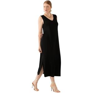 Ulla Popken damer stora storlekar överdimensionerade plus size slinky midiklänning A-linje, V-hals, ärmlös 819540, svart, 46-48 Ulla Popken damer stora storlekar överdimensionerade plus size slinky midiklänning A-linje, V-hals, ärmlös 819540, svart, 46-48