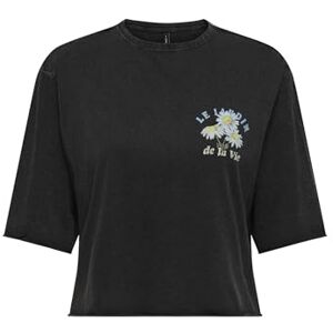 ONLY Damer Onllucy Life S/S Flowers Top Box JRS, svart, XS ONLY Damer Onllucy Life S/S Flowers Top Box JRS, svart, XS