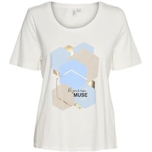 VERO MODA VMVISLANA S/S O-hals T-shirt JRS BTQ GA, Snövit/tryck: mus i kashmir blå W. Guld folie, XS VERO MODA VMVISLANA S/S O-hals T-shirt JRS BTQ GA, Snövit/tryck: mus i kashmir blå W. Guld folie, XS