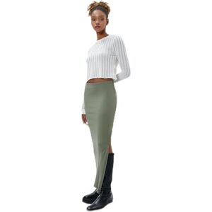 Koton dam lång maxi slit detalj ribbad kjol, Khaki (853), XL Koton dam lång maxi slit detalj ribbad kjol, Khaki (853), XL