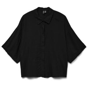 VERO MODA Damer Skjorta med avslappnad passform och knappslå Blus Halvärms damblus, Color:Black, Size:L VERO MODA Damer Skjorta med avslappnad passform och knappslå Blus Halvärms damblus, Color:Black, Size:L