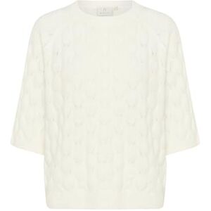 KAFFE Kvinnors tröja rund hals avslappnad passform halv ärm mönstrad stickad, krita, XL KAFFE Kvinnors tröja rund hals avslappnad passform halv ärm mönstrad stickad, krita, XL