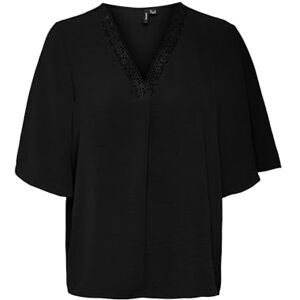 VERO MODA VMALVA 2/4 LACE TOP WVN GA, svart, M VERO MODA VMALVA 2/4 LACE TOP WVN GA, svart, M