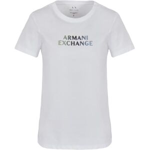 Giorgio Armani dam ombre metallisk logotyp bomull jersey t-shirt optisk vit, S, Optisk vit, S Giorgio Armani dam ombre metallisk logotyp bomull jersey t-shirt optisk vit, S, Optisk vit, S