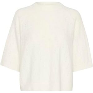 KAFFE Dam pullover rund hals normal passform hålstickad halv ärm hip längd, krita, L KAFFE Dam pullover rund hals normal passform hålstickad halv ärm hip längd, krita, L