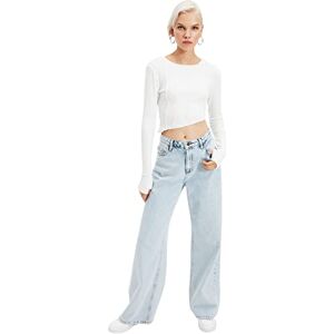 Trendyol Dam figursydd asymmetrisk stickad blus med rund hals, Ecru, S Trendyol Dam figursydd asymmetrisk stickad blus med rund hals, Ecru, S
