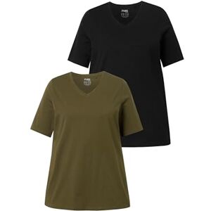 Ulla Popken damer stora storlekar överdimensionerade t-shirts i stor storlek, 2-pack, V-hals, halvärm, ekologisk bomull, oliv, 50-52 Ulla Popken damer stora storlekar överdimensionerade t-shirts i stor storlek, 2-pack, V-hals, halvärm, ekologisk bomull, oliv, 50-52