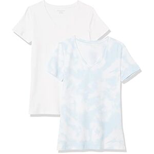 Amazon Essentials Women's Kortärmad V-ringad T-shirt klassisk passform, Pack of 2, Blå Tie-dye/Vit, XS Amazon Essentials Women's Kortärmad V-ringad T-shirt klassisk passform, Pack of 2, Blå Tie-dye/Vit, XS