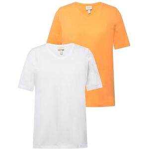 Ulla Popken damer stora storlekar överdimensionerade t-shirts i stor storlek, 2-pack, V-hals, halvärm, ekologisk bomull, PERSIKA, 54-56 Ulla Popken damer stora storlekar överdimensionerade t-shirts i stor storlek, 2-pack, V-hals, halvärm, ekologisk bomull, PERSIKA, 54-56