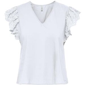 ONLY Onllou Life Emb S/S Frill Top WVN, Ljus vit, XS ONLY Onllou Life Emb S/S Frill Top WVN, Ljus vit, XS