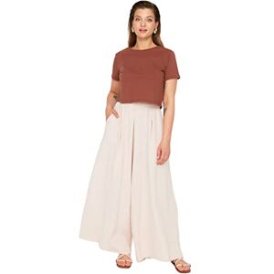 Trendyol Dam normal midja breda ben plus size byxor, BEIgE, 68/More Trendyol Dam normal midja breda ben plus size byxor, BEIgE, 68/More