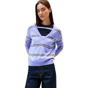 Tommy Jeans TJW Essential damtröja med v-ringning EXT DW0DW1988, lila, S, Lila (Vintage iris/randig), S Tommy Jeans TJW Essential damtröja med v-ringning EXT DW0DW1988, lila, S, Lila (Vintage iris/randig), S