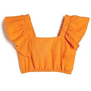 Koton Girls's Linen Crop Butterfly Sleeve Square Neck Blouse, Orange (208), 7-8 År Koton Girls's Linen Crop Butterfly Sleeve Square Neck Blouse, Orange (208), 7-8 År